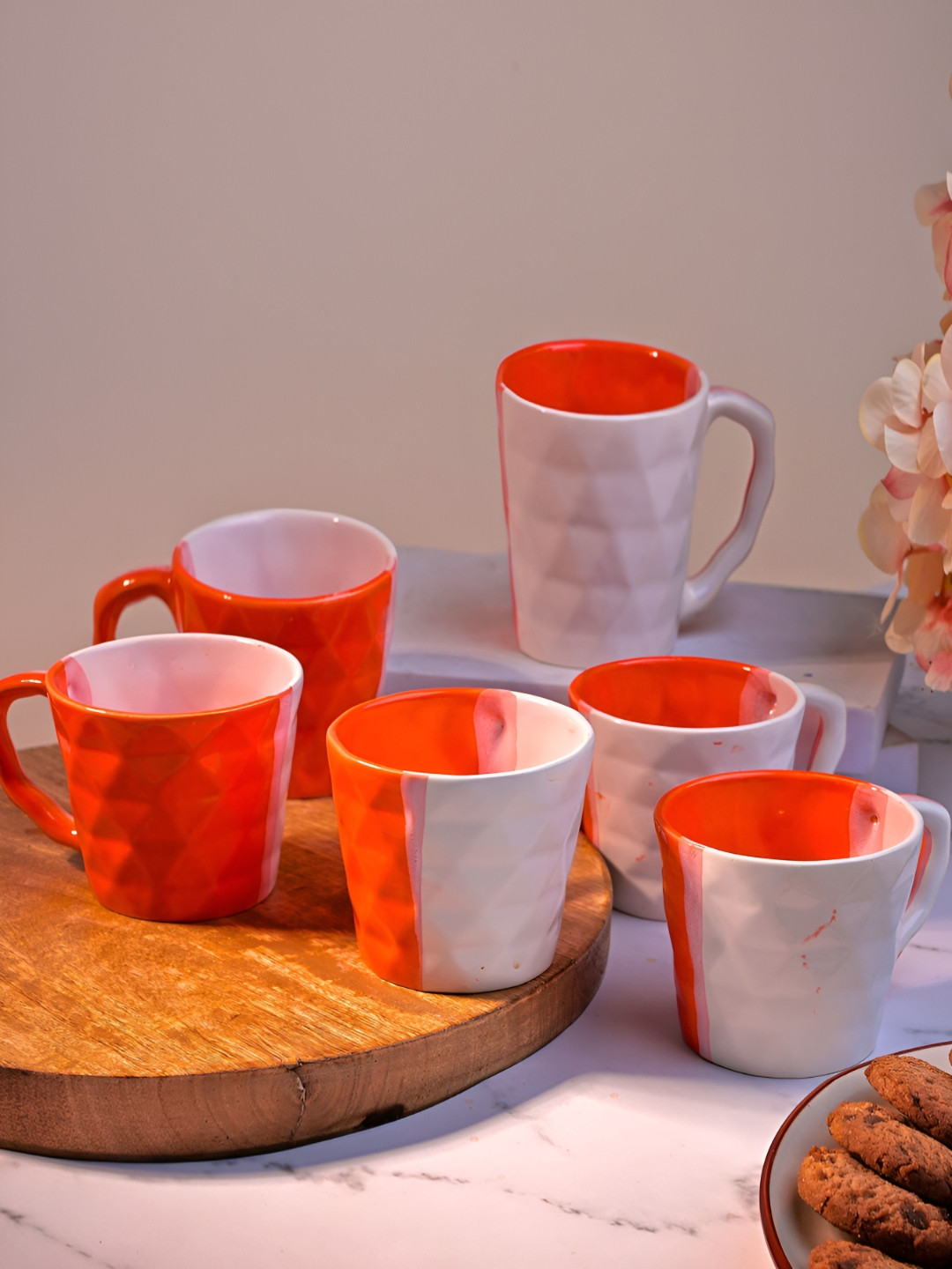 

Storepedia Red & White 6 Pieces Textured Glossy Ceramic Coffee Mugs 150 ml Each