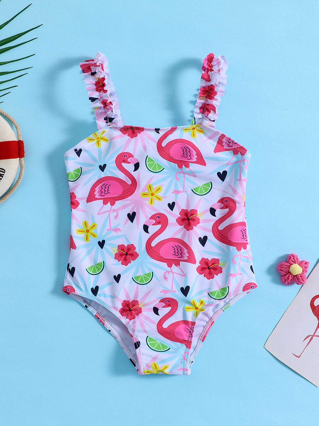 

YK Girls Animal Printed Swimwear Bodysuit, White