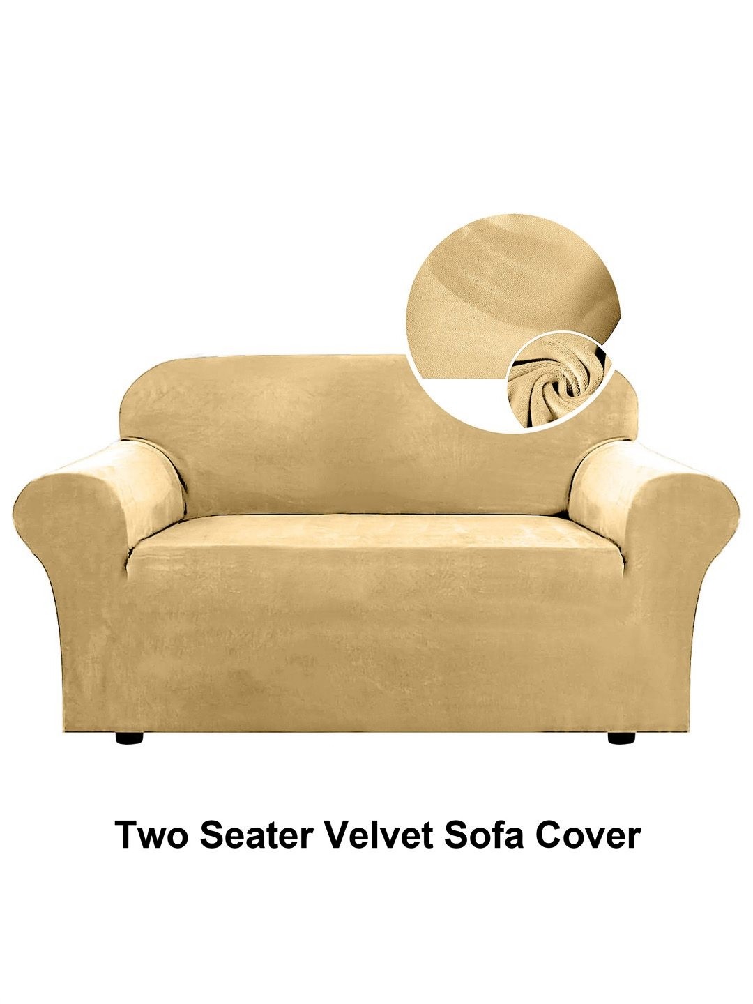 

Cortina Beige Double Seater Velvet Sofa Cover With Arms
