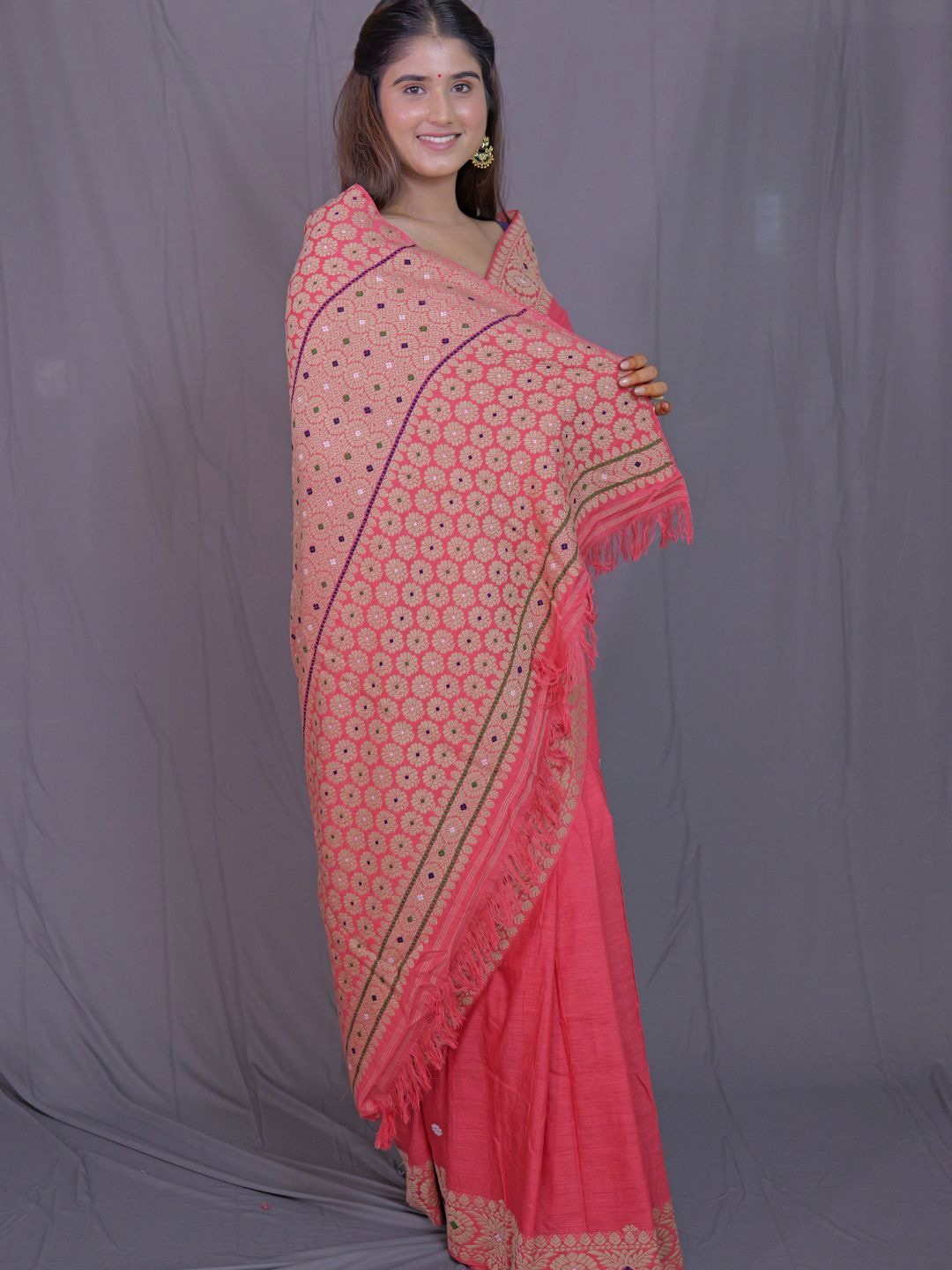 

Mayuri Silk Ethnic Motifs Pure Silk Tussar Saree, Peach