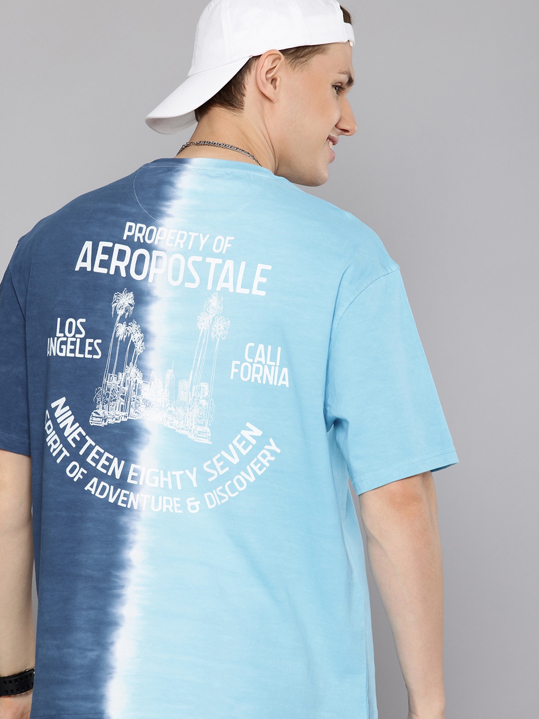 

Aeropostale Pure Cotton Brand Logo Printed Dyed Drop-Shoulder Sleeves Relaxed Fit T-shirt, Blue