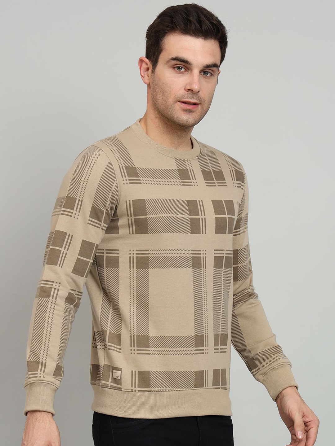 

OGEN Men Checked Pullover Sweatshirt, Beige