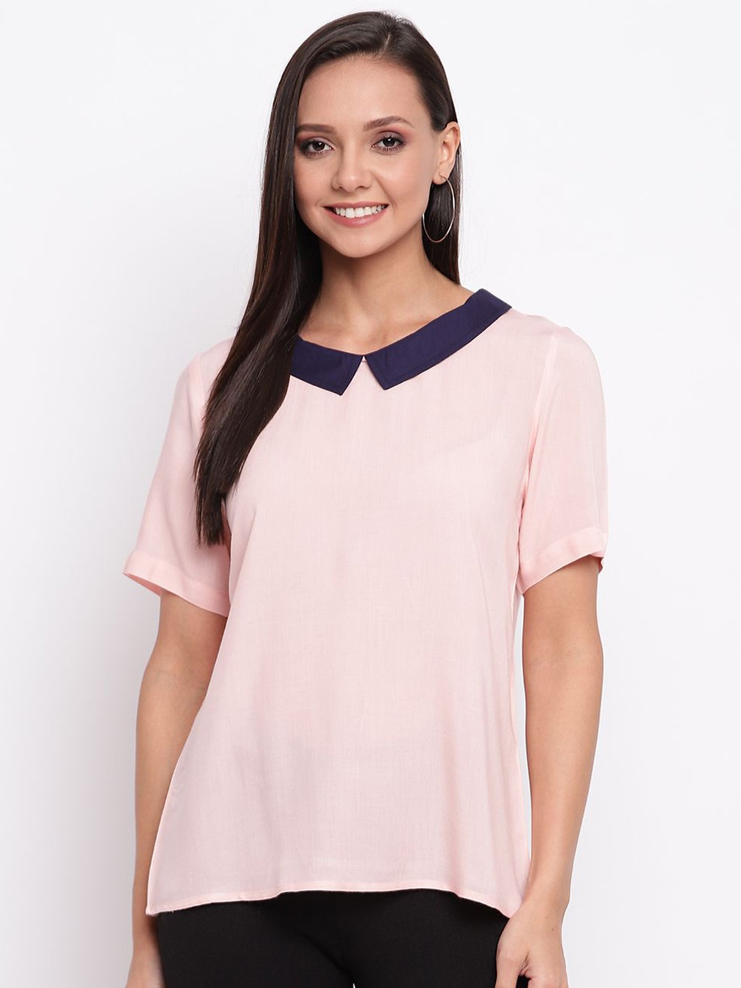 

DressBerry Women Solid Peter Pan Collar Top, Pink