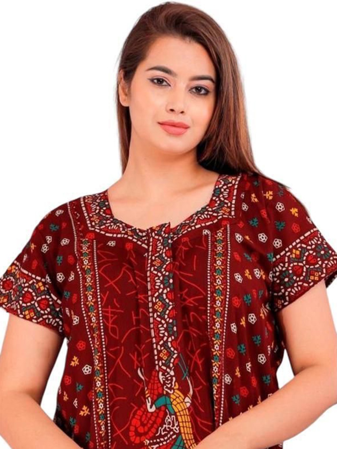 

PR PINK ROYAL Women Printed Maxi Nightdress, Brown