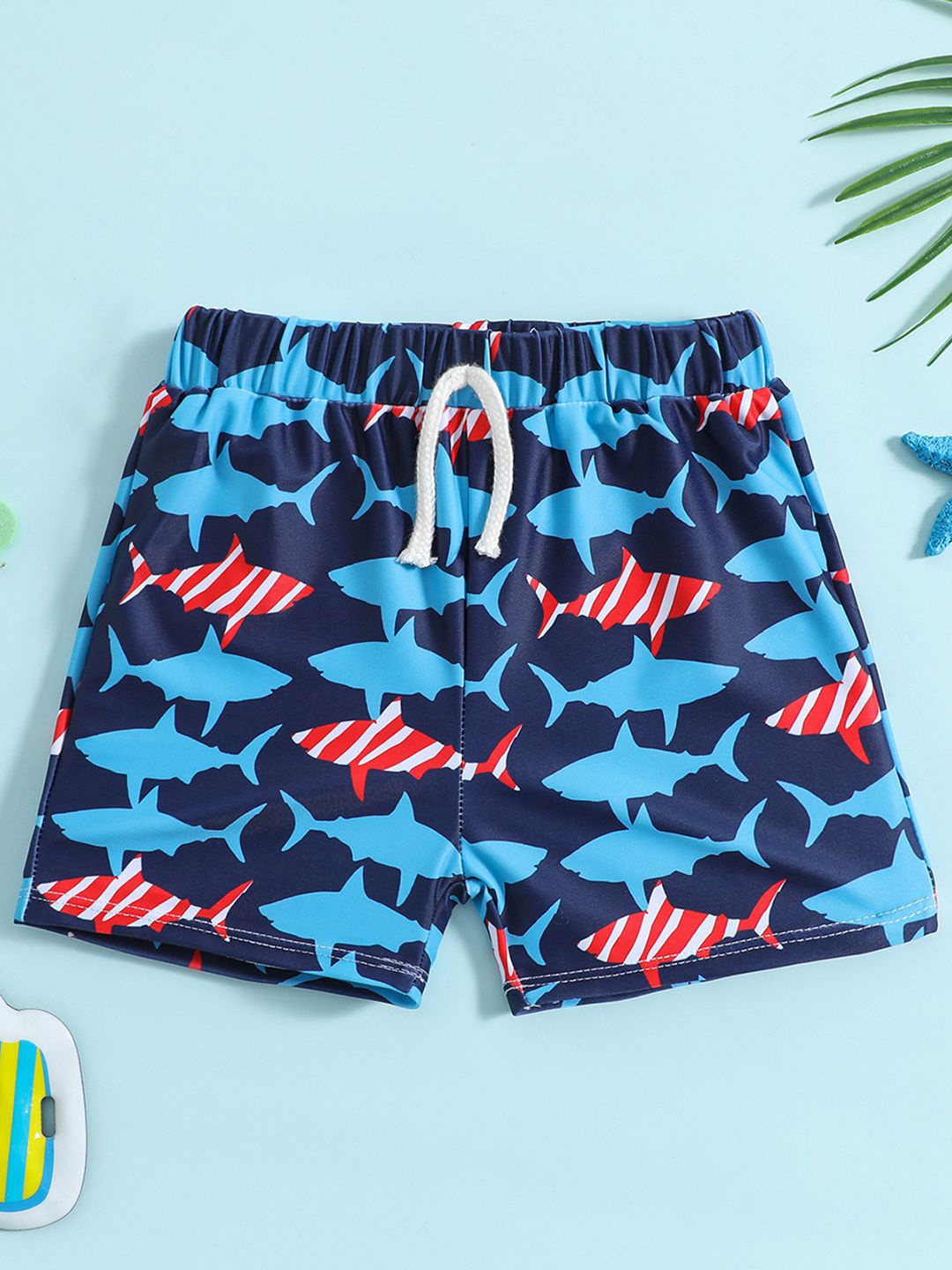 

YK Infant Girls Printed Mid Rise Swimming Shorts, Blue