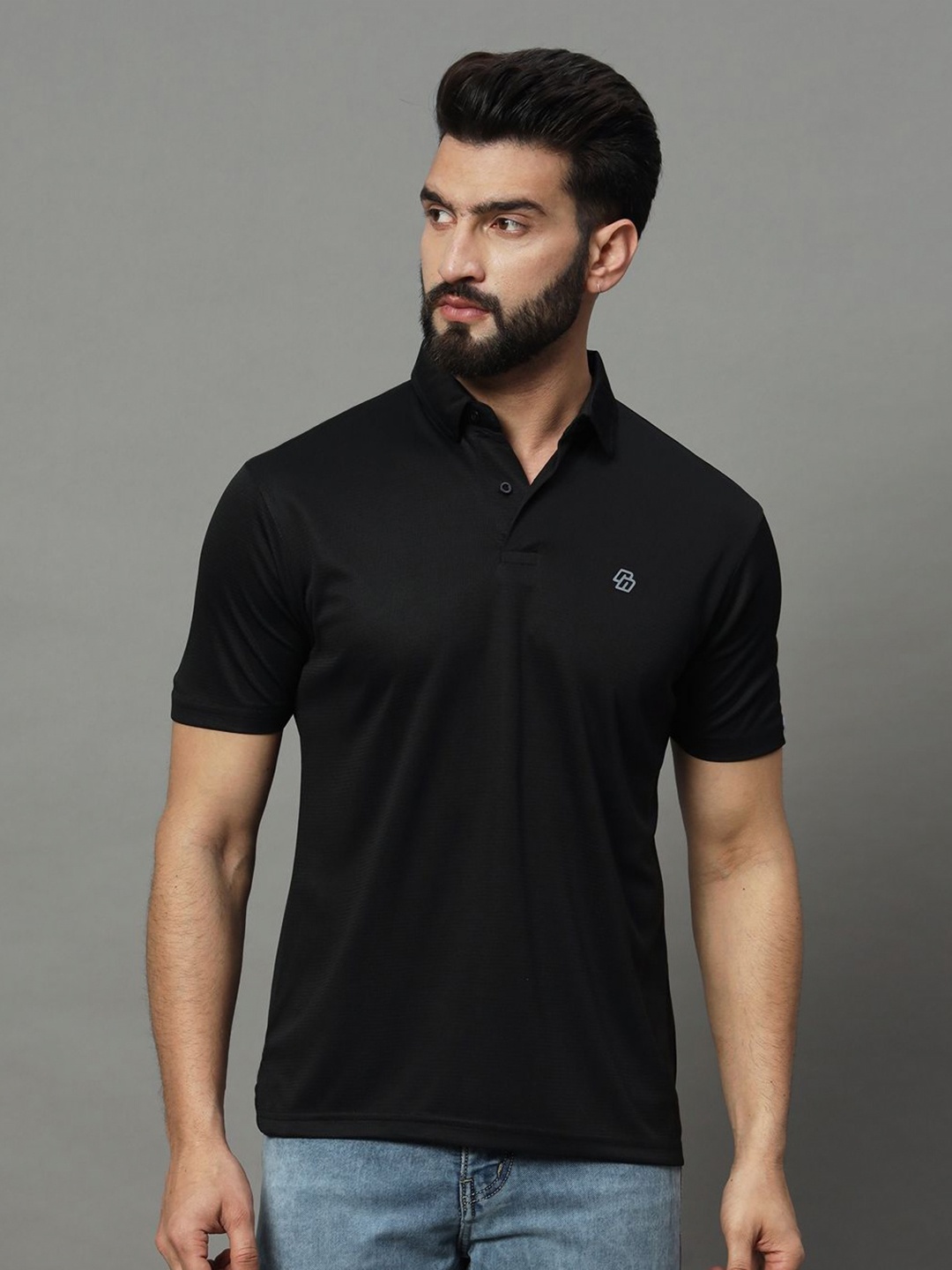 

RENUOVO Men Solid Polo Collar Cotton T-shirt, Black