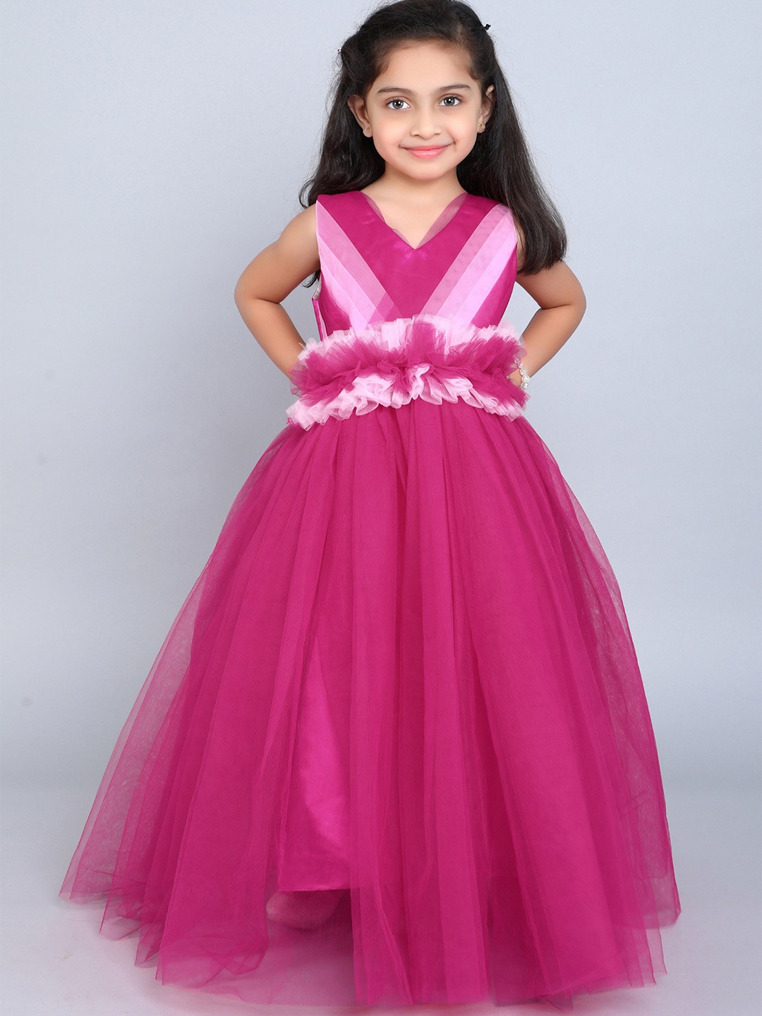 

Pink Chick Girls Pleats And Ruffle Gown Maxi Dress