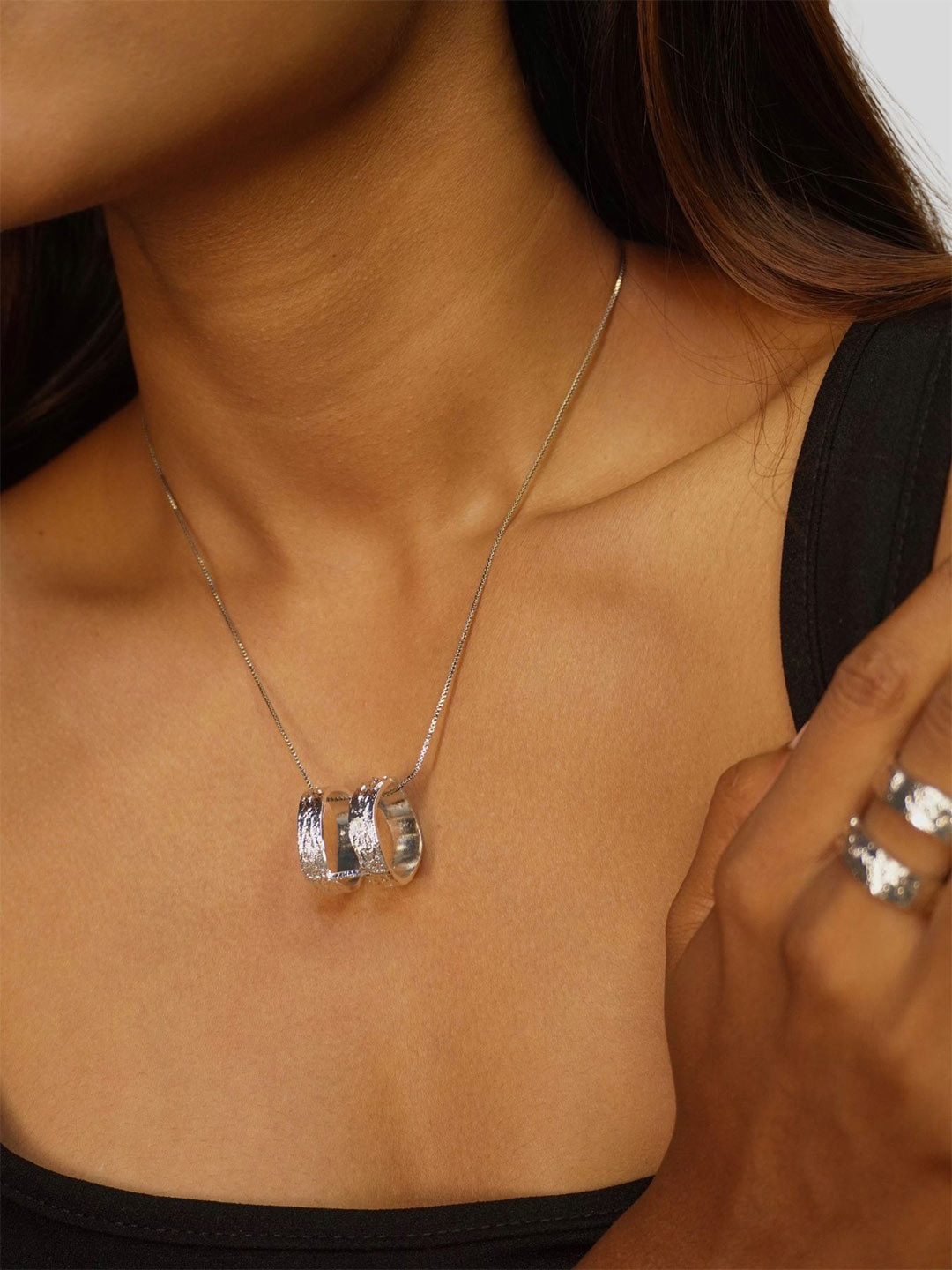 

House of Pehr Silver Plated Hammered Ring Design Cora Pendant Necklace