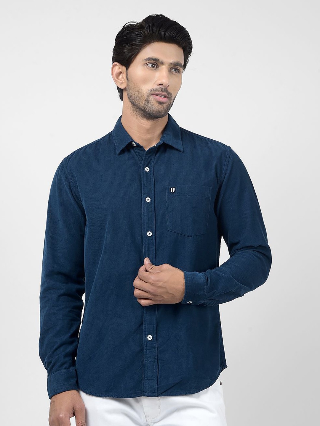 

Numero Uno Men Slim Fit Spread Collar Solid Cotton Casual Shirt, Blue