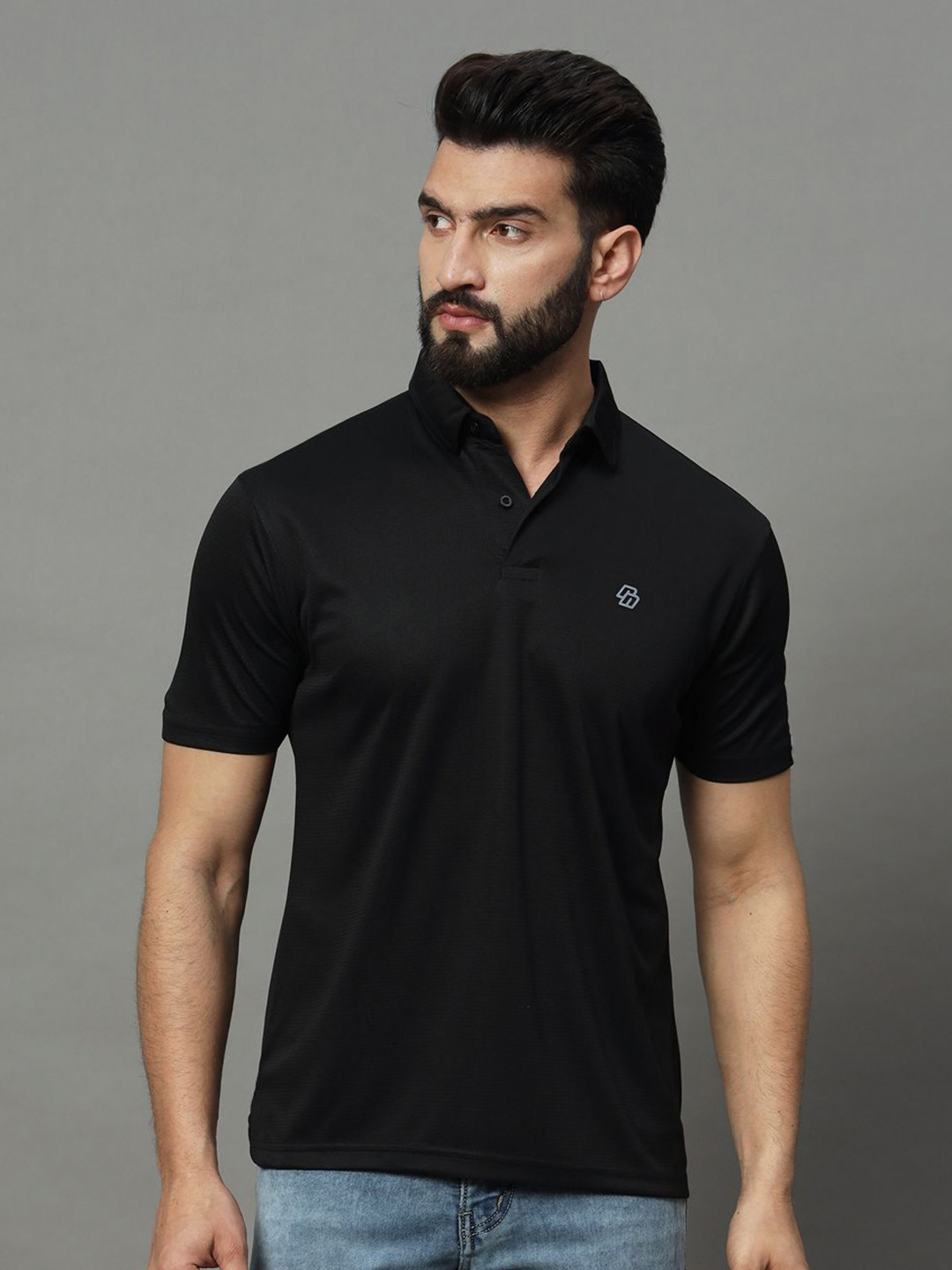 

RENUOVO Men Solid Polo Collar Cotton T-shirt, Black