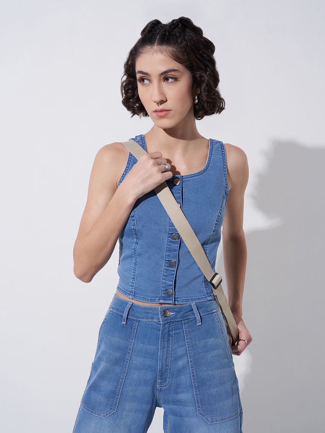 

SF JEANS by Pantaloons Women Cotton Denim Tank Top, Blue