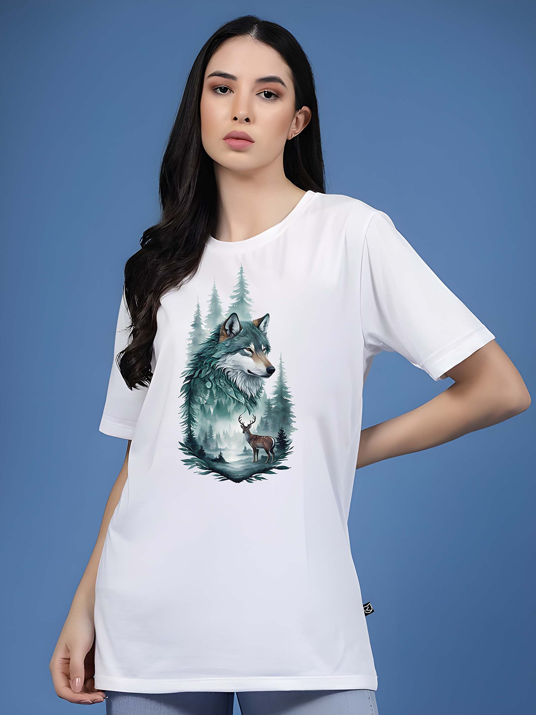 

SZN Women Graphic Printed Round Neck Cotton Oversized T-shirt, White