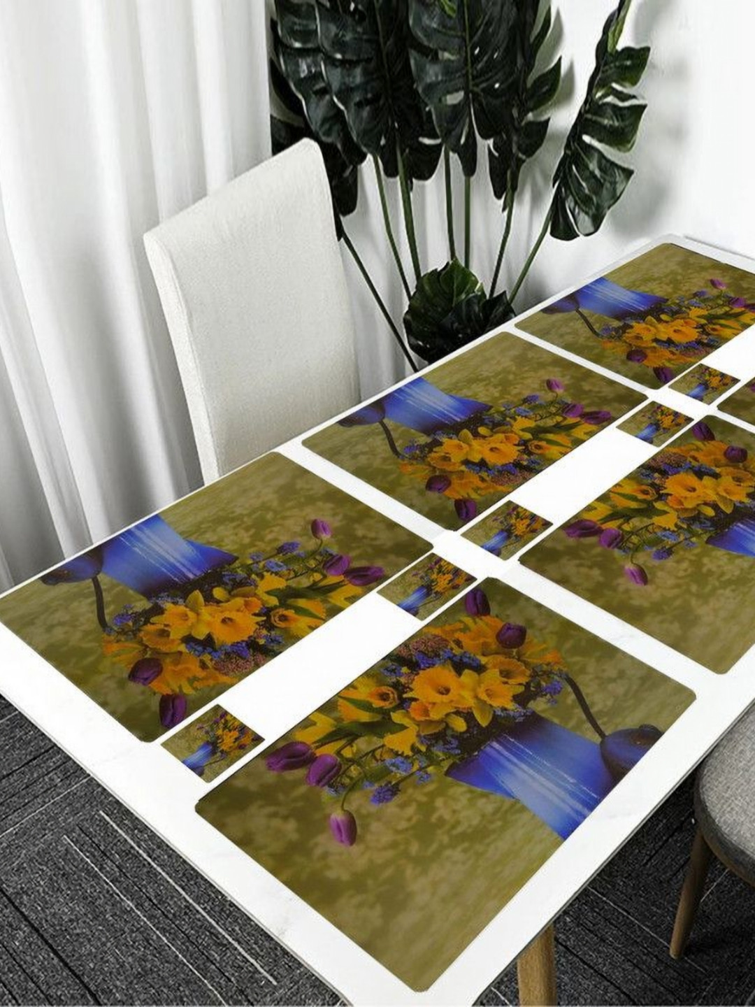 

REVEXO Green & Blue 12 Pieces Printed Table Placemats & Coasters