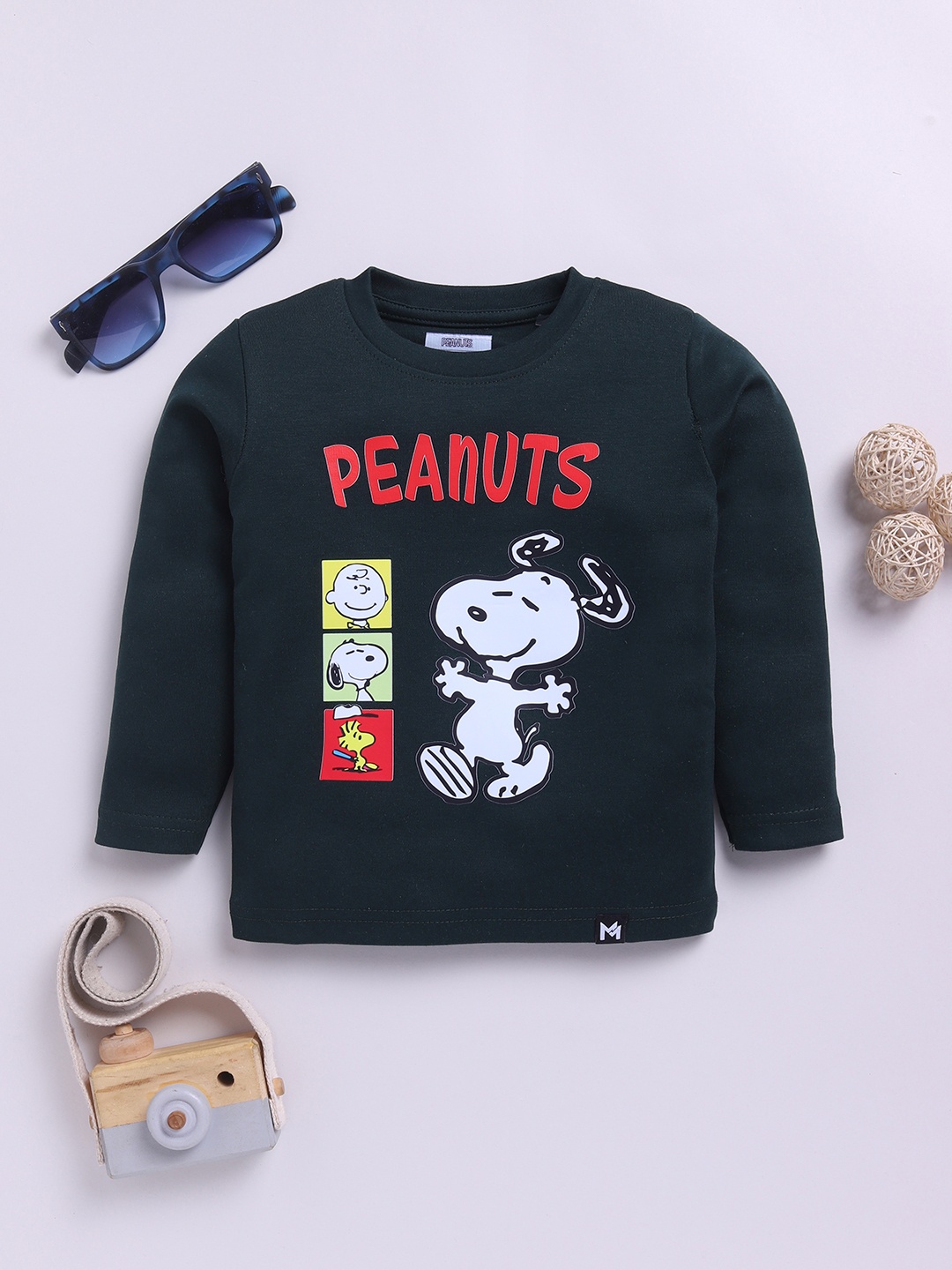 

YK X Minute Mirth Boys Peanuts Printed Pure Cotton T-shirt, Green