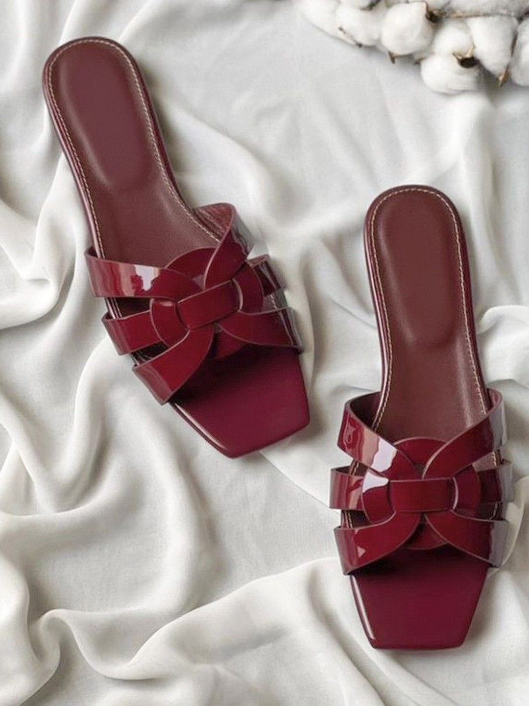 

Street Style Store Women Open Toe Flats with Bows, Maroon