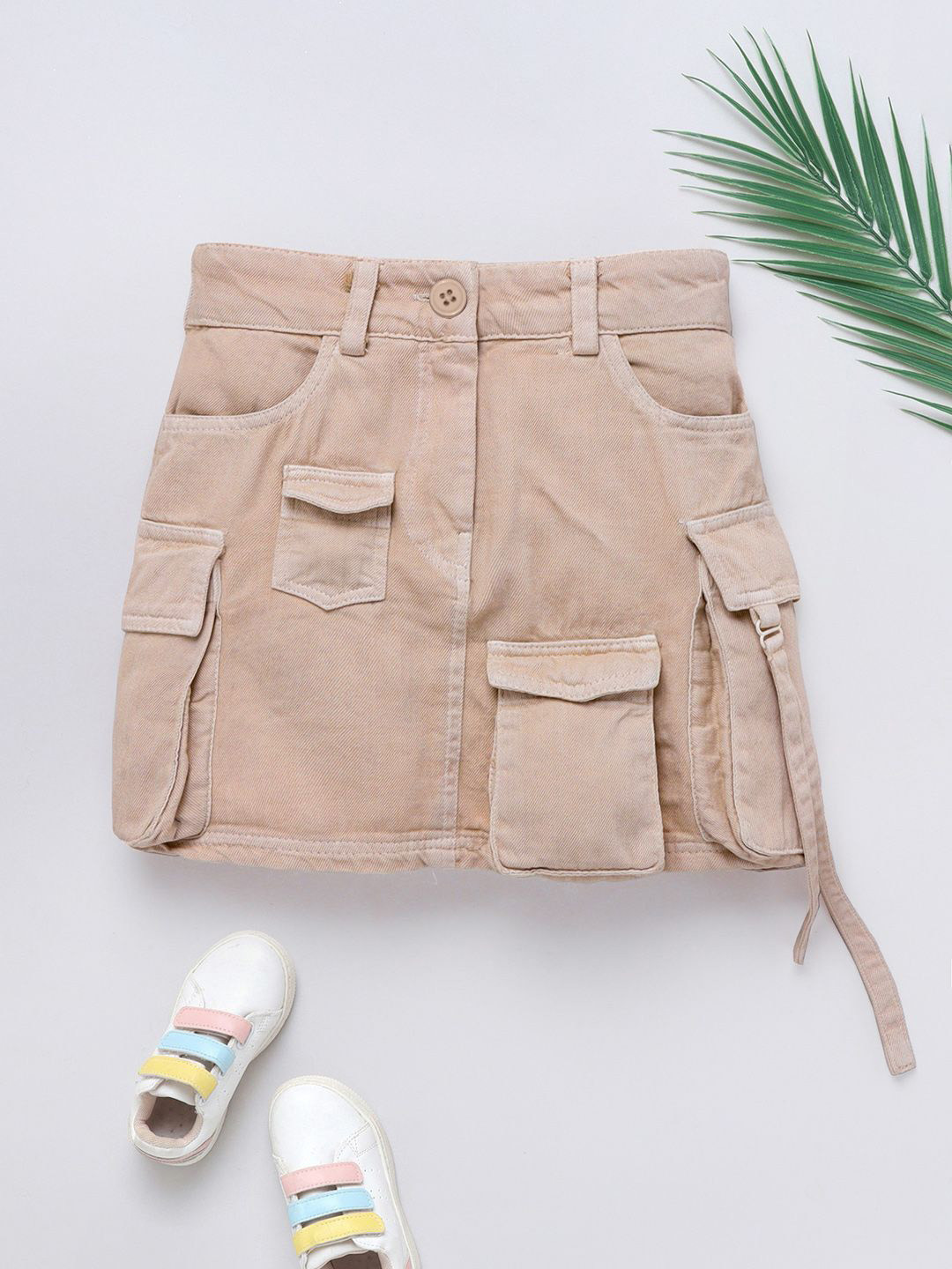 

Naughty Ninos Girls Pure Cotton Mini A-Line Cargo Skirt, Beige