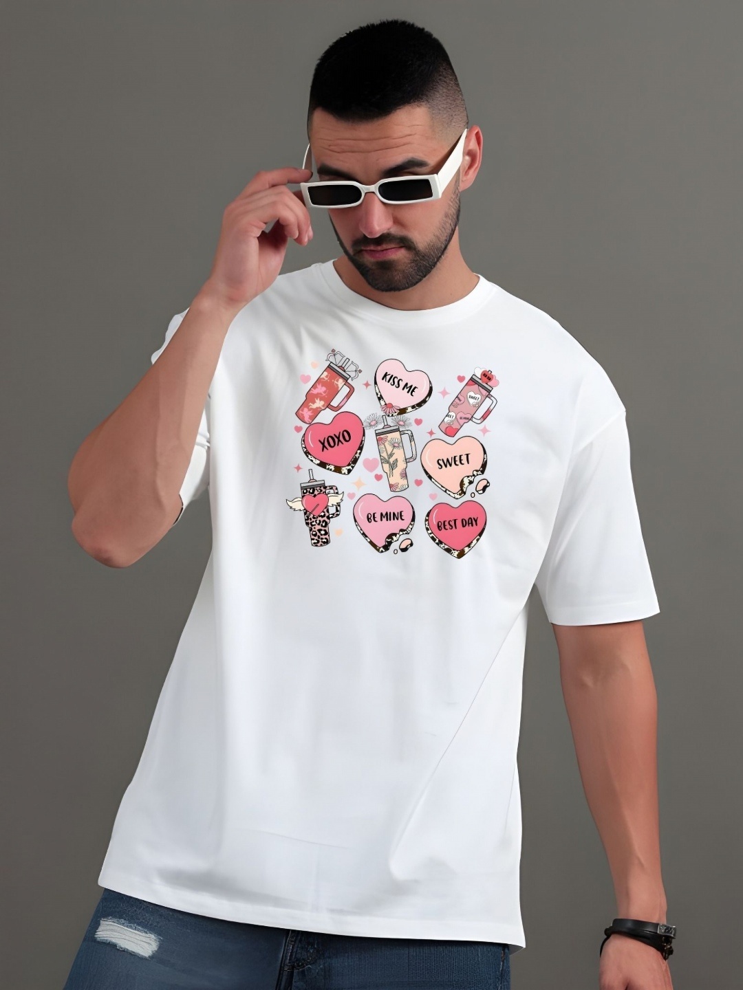 

Moda Rapido Men Graphic Printed Round Neck Cotton Oversized T-shirt, White