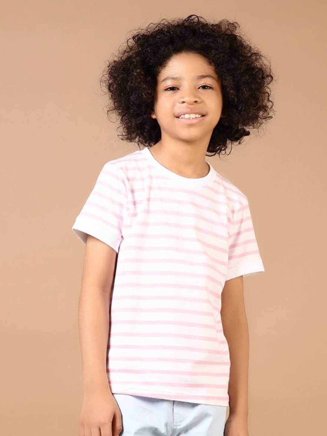 

V-Mart Boys Striped Round Neck Cotton T-shirt, Pink