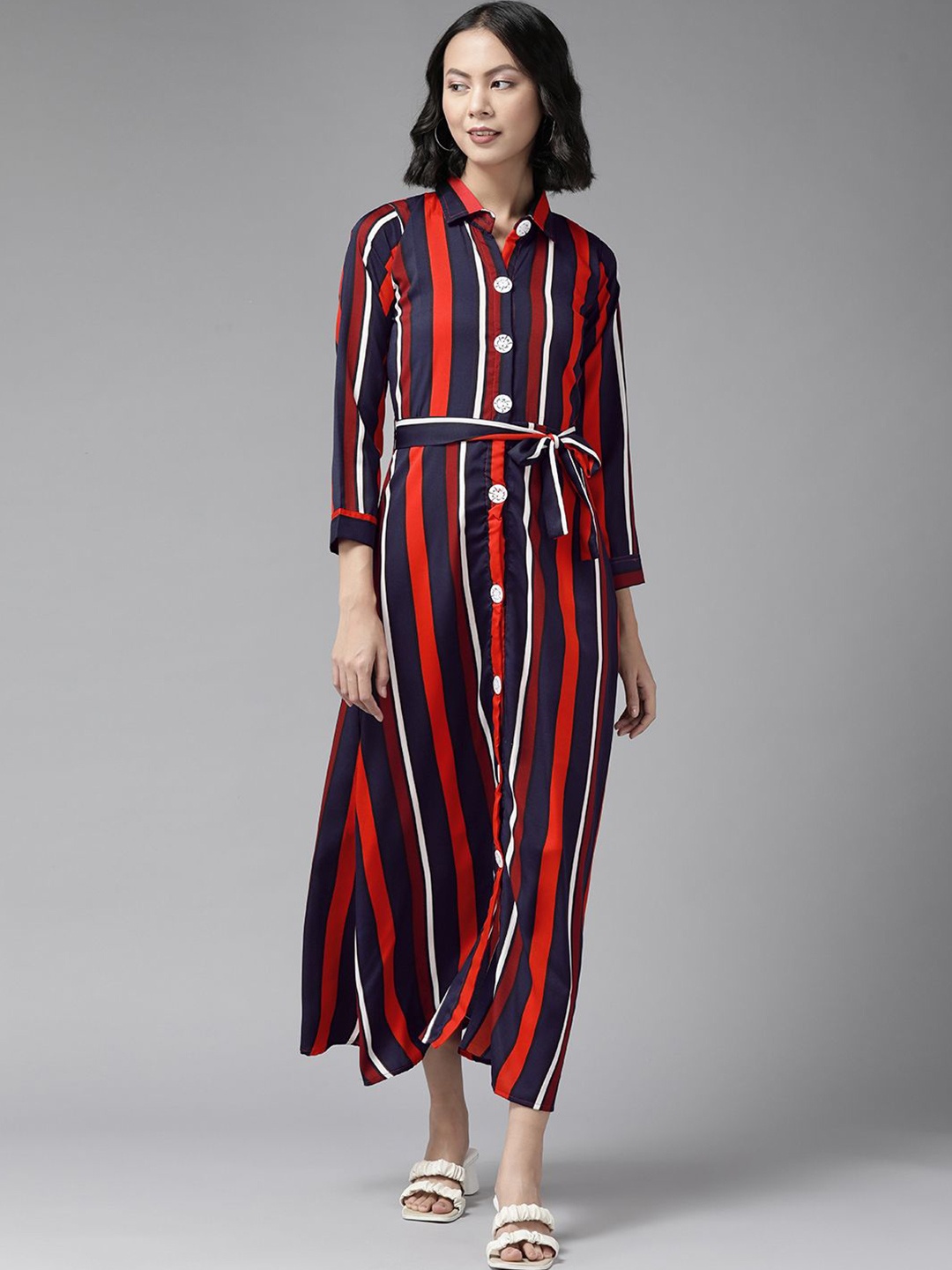 

CORSICA Striped Shirt Maxi Dress, Red