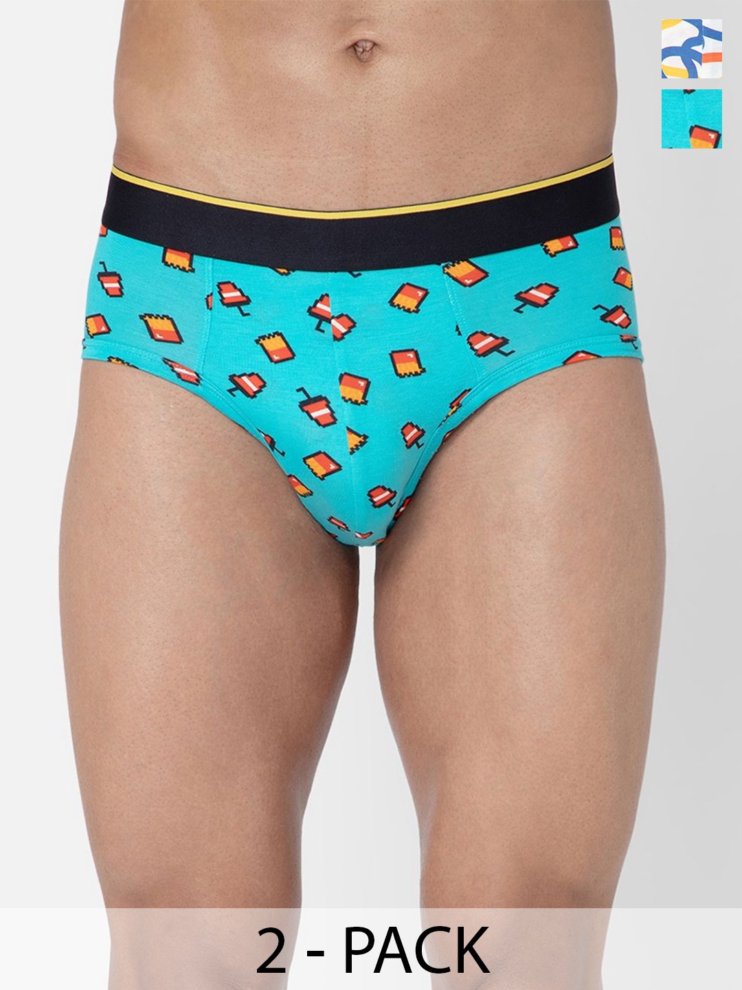 

bummer Men Pack of 2 Printed Micro Modal Briefs Underwear BRMCST02S, White