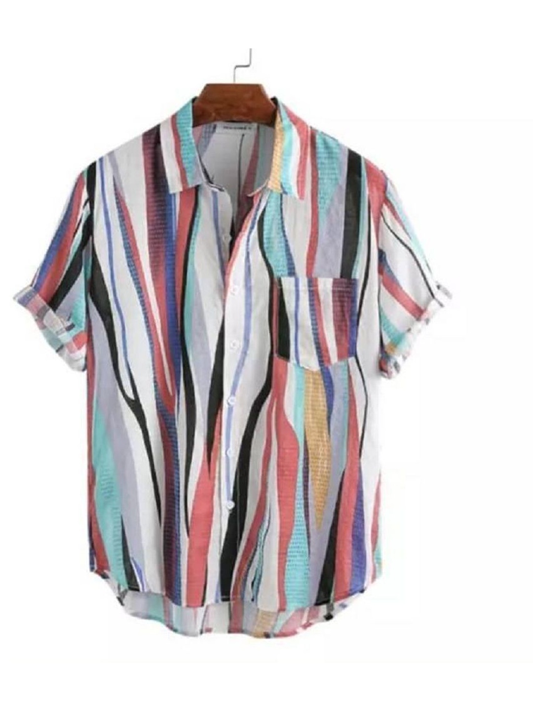 

iCome Men Spread Collar Abstract Printed Cotton Linen Casual Shirt, White