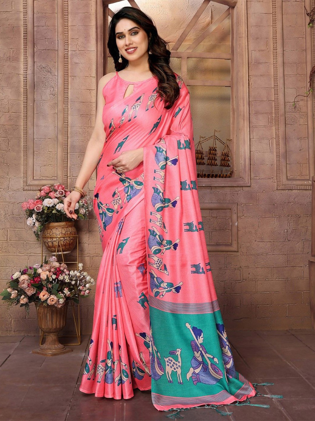 

KALINI Ethnic Motifs Art Silk Saree, Pink