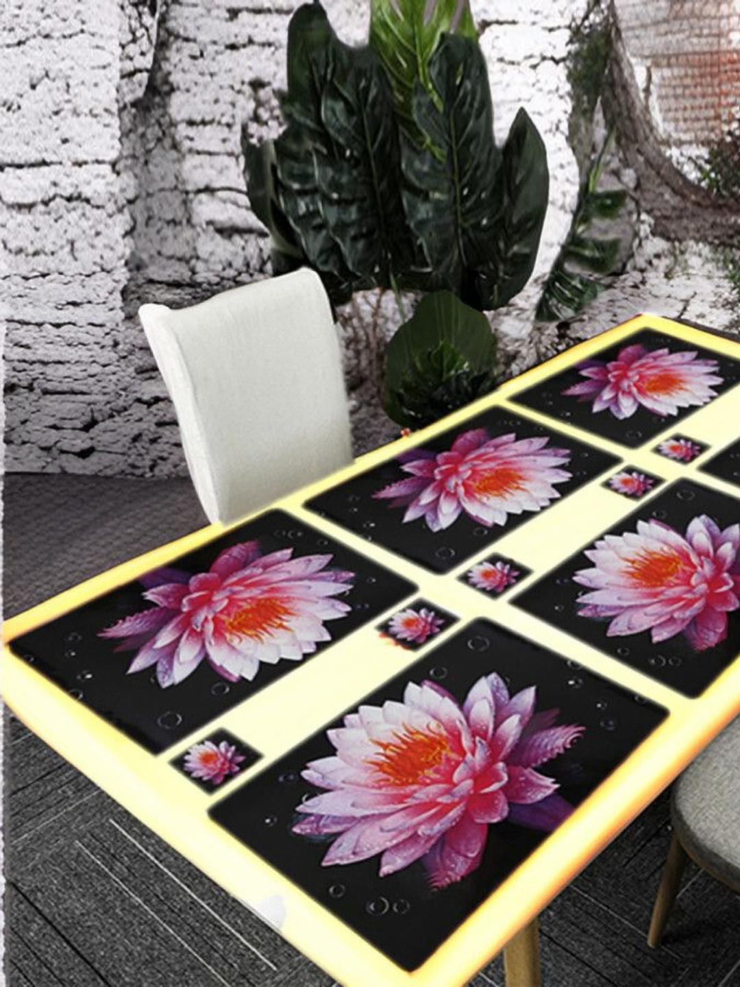 

REVEXO Black & Pink 12 Pieces Floral Printed Table Placemats & Coasters