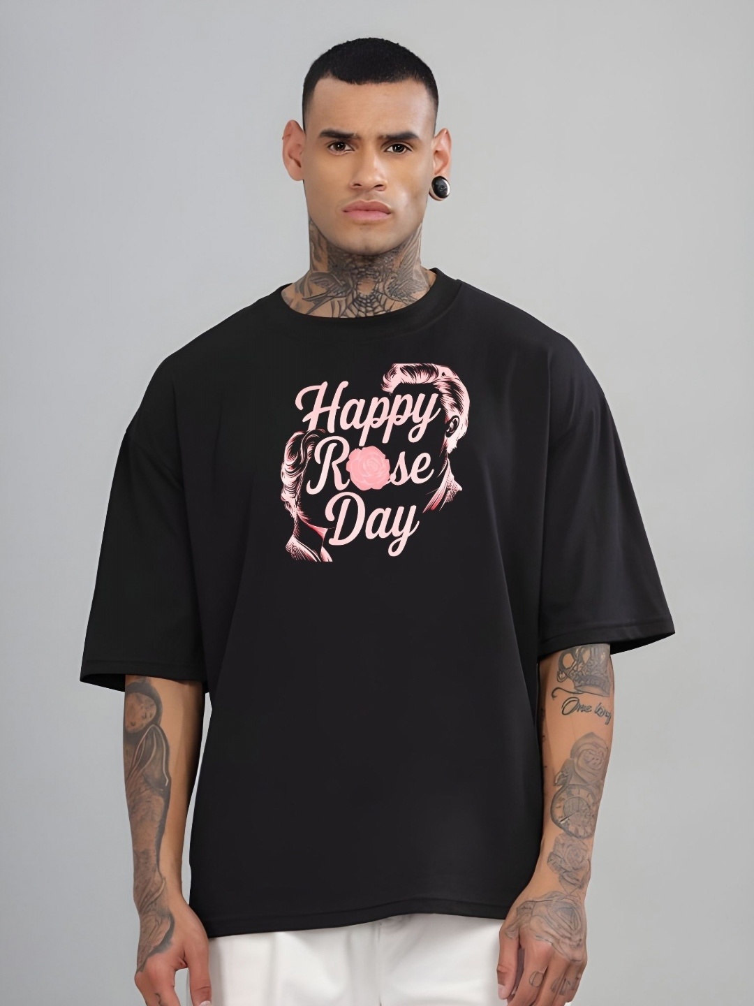 

Moda Rapido Men Typography Printed Round Neck Cotton Oversized T-shirt, Black