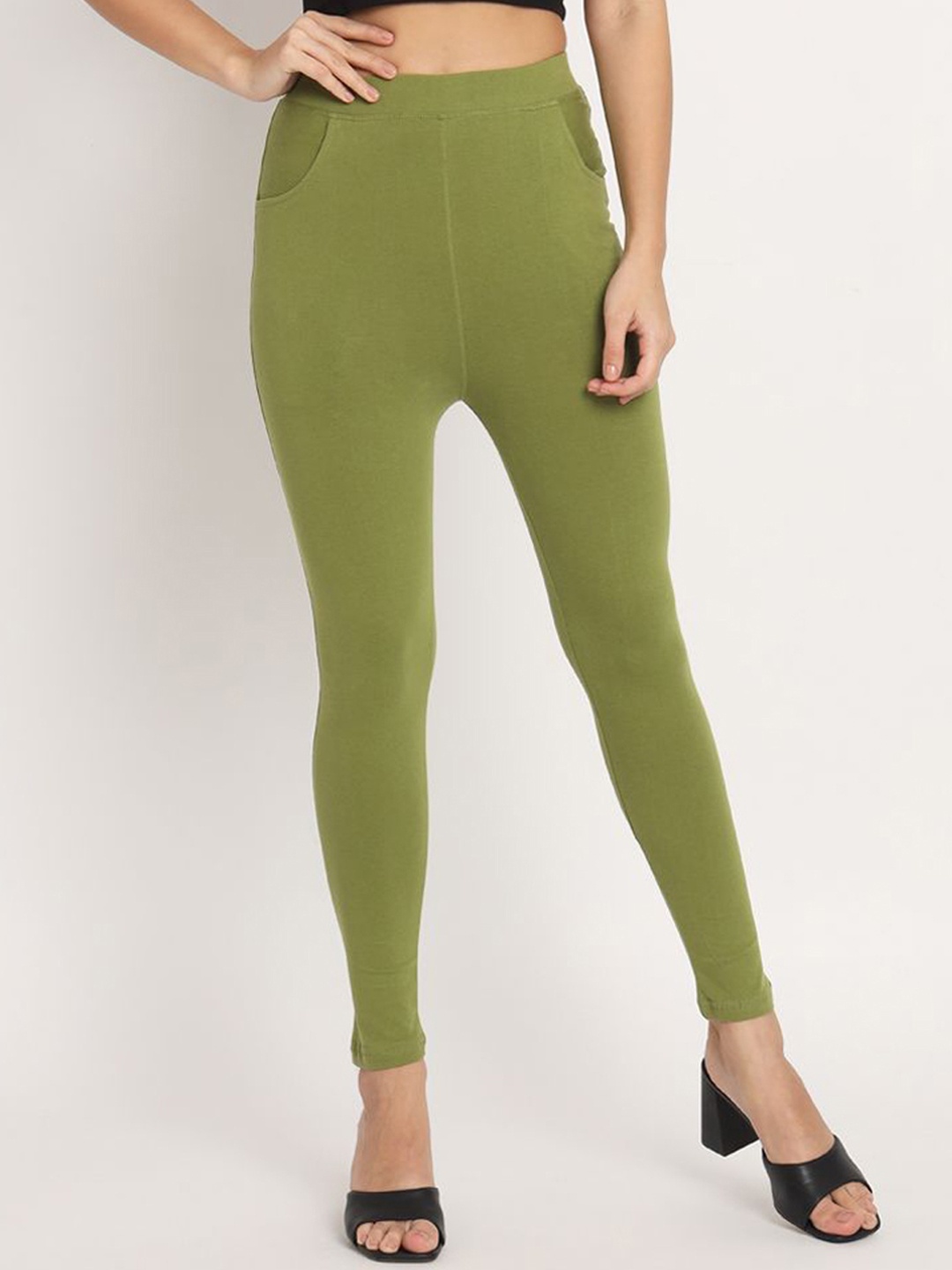 

thread plus Cotton Ankle Length Leggings, Green