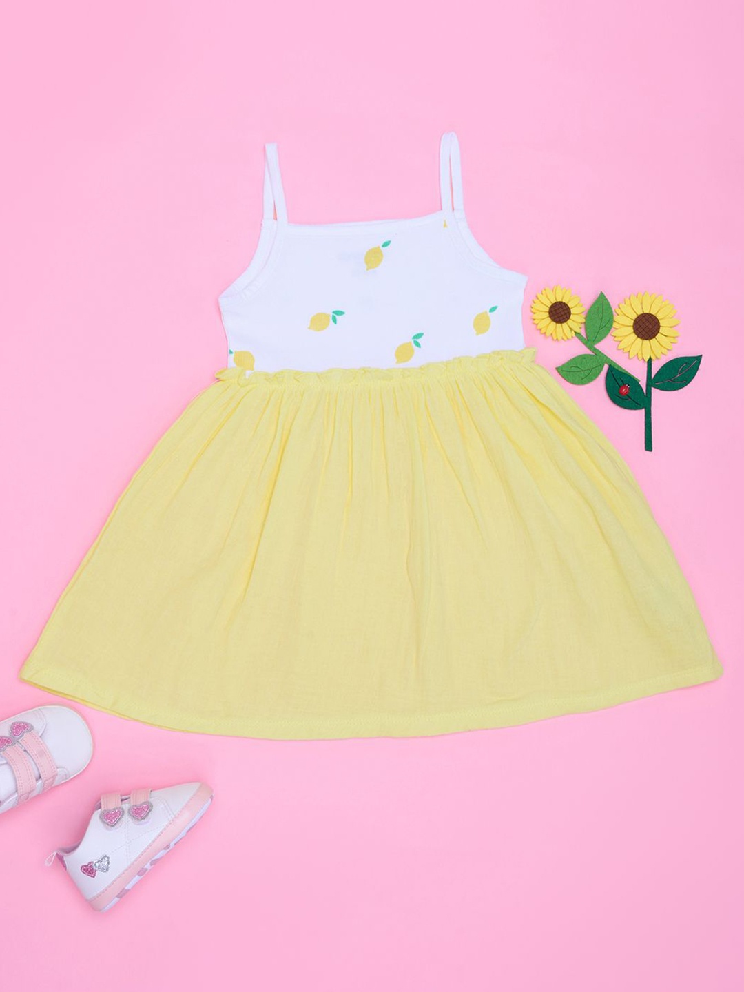 

Pantaloons Baby Girls Conversational Printed Fit & Flare Dress, Yellow
