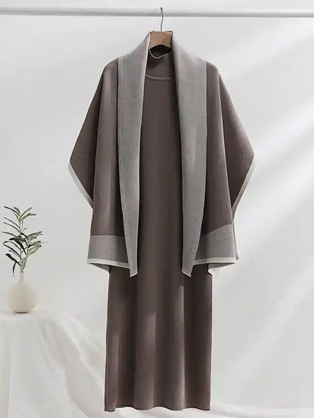 

Alamode By Akanksha Women Grey Shirley Statement Winter Dress with Stole