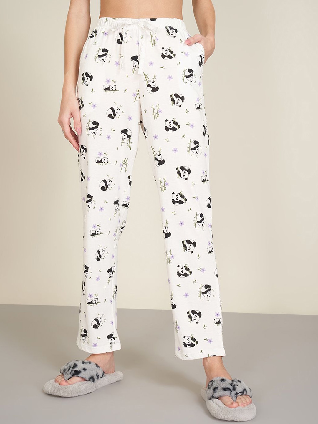

Dreamz by Pantaloons Printed Pure Cotton Mid Rise Lounge Pants, White