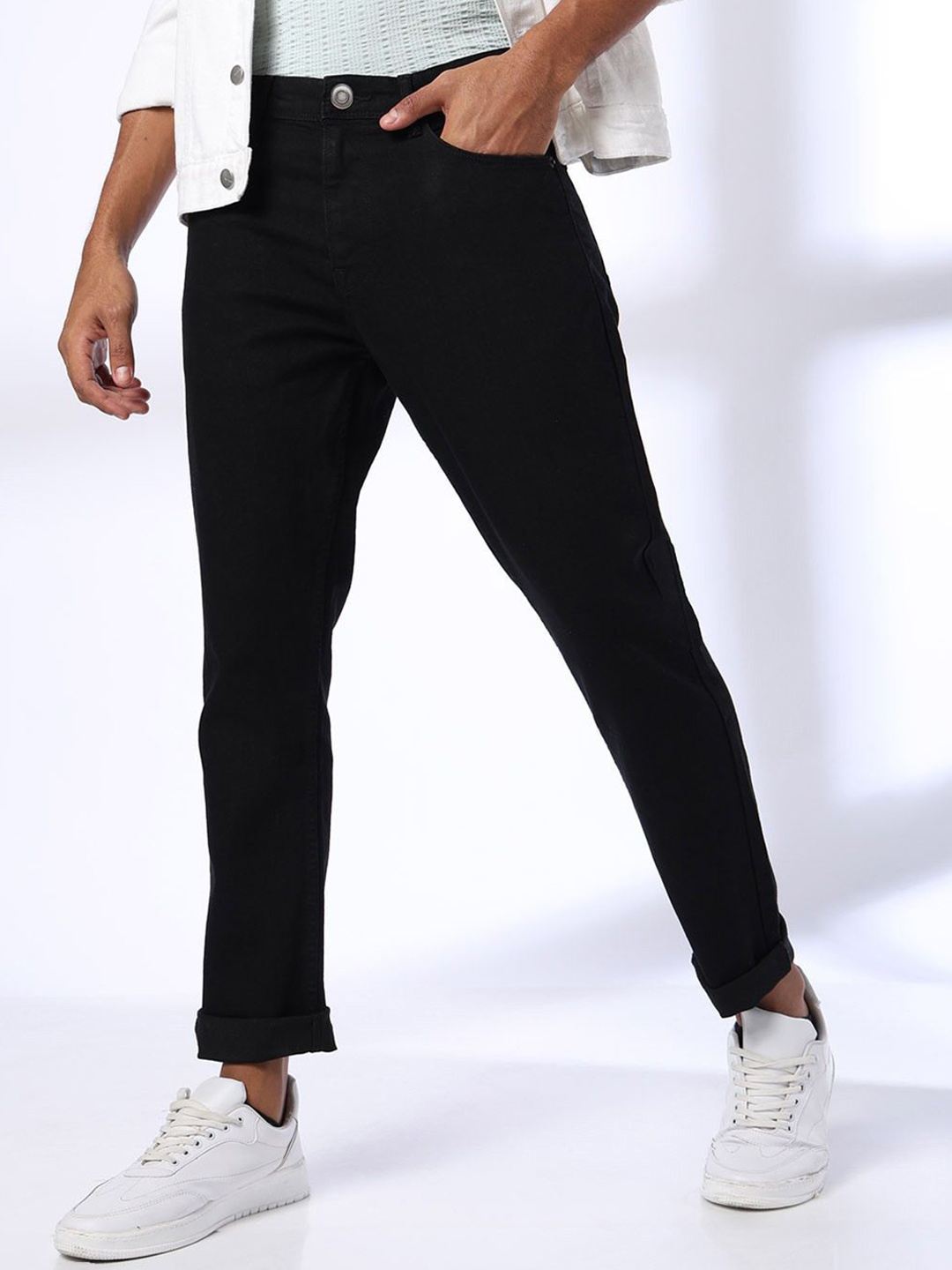 

ComfyStyle Men Jean Regular Fit Clean Look Mid Rise Stretchable Jeans, Black
