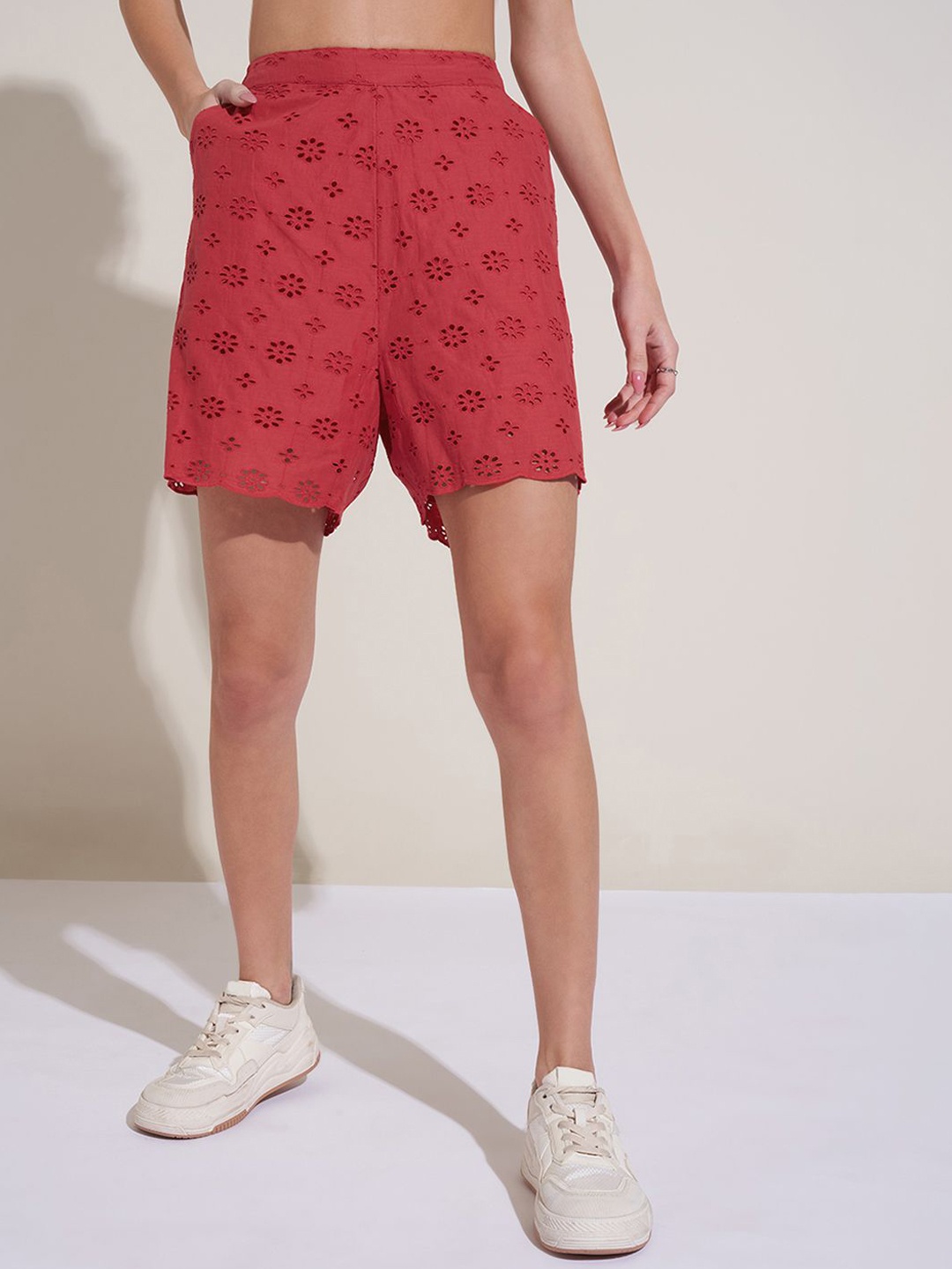 

Honey by Pantaloons Women Floral High-Rise Shorts, Red