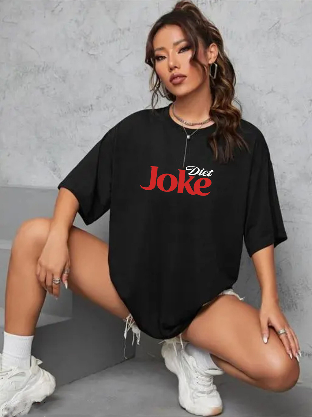 

TOGS & TERRE Women Typography Printed Round Neck Cotton Oversized T-shirt, Black