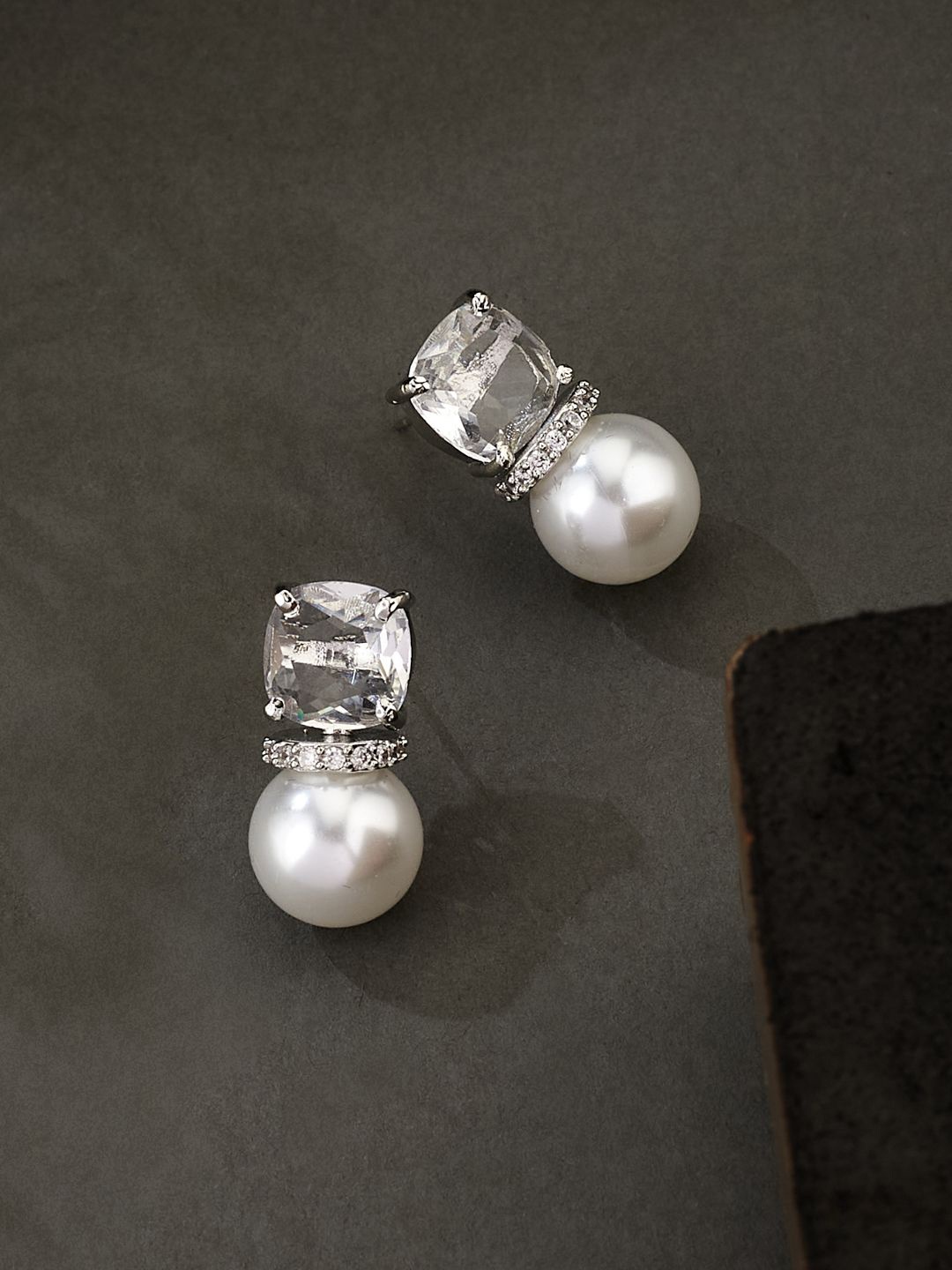 

ATIBELLE Silver Plated Cubic Zirconia Studded Contemporary Shaped Studs, White