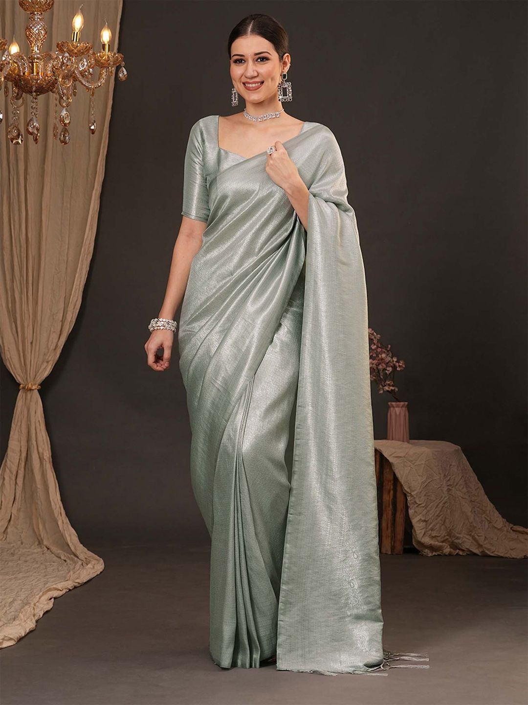 

Anouk Woven Design Zari Silk Blend Kanjeevaram Saree, Grey