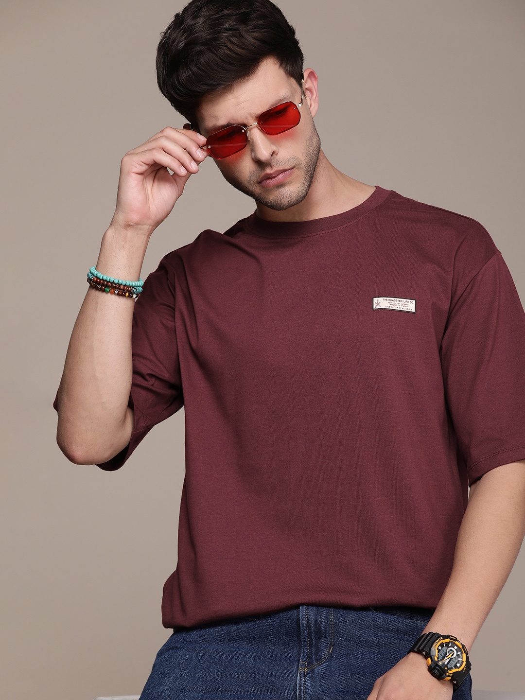 

The Roadster Lifestyle Co. Solid Pure Cotton T-shirt, Maroon