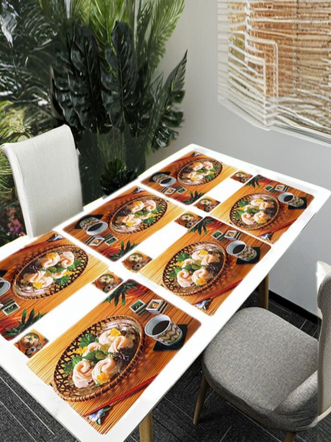 

REVEXO Yellow & Red 12 Pieces Printed Rectangular Shaped Coasters & Table Placemats