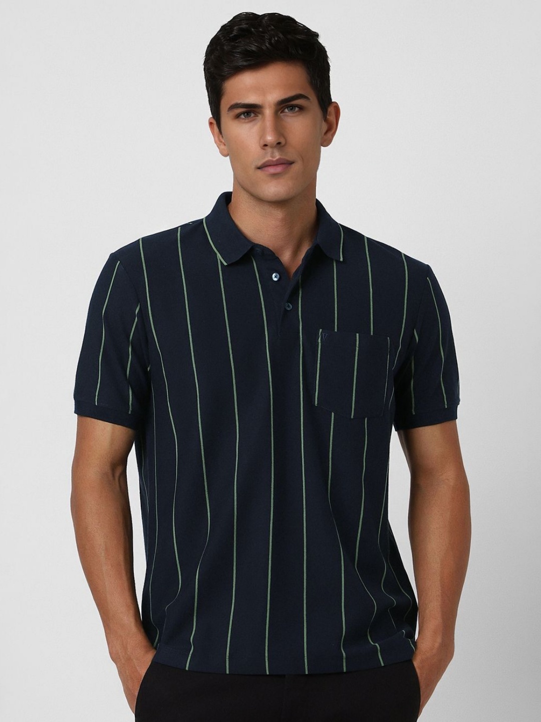 

Van Heusen Sport Men Striped Polo Collar Cotton T-shirt, Navy blue