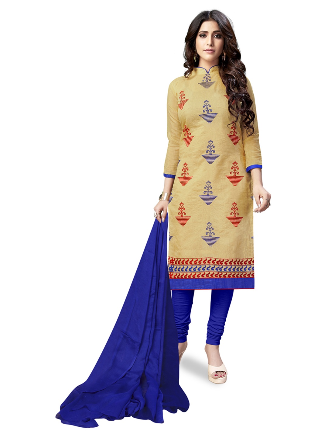 

HERE&NOW Ethnic Motifs Printed Unstitched Dress Material, Beige