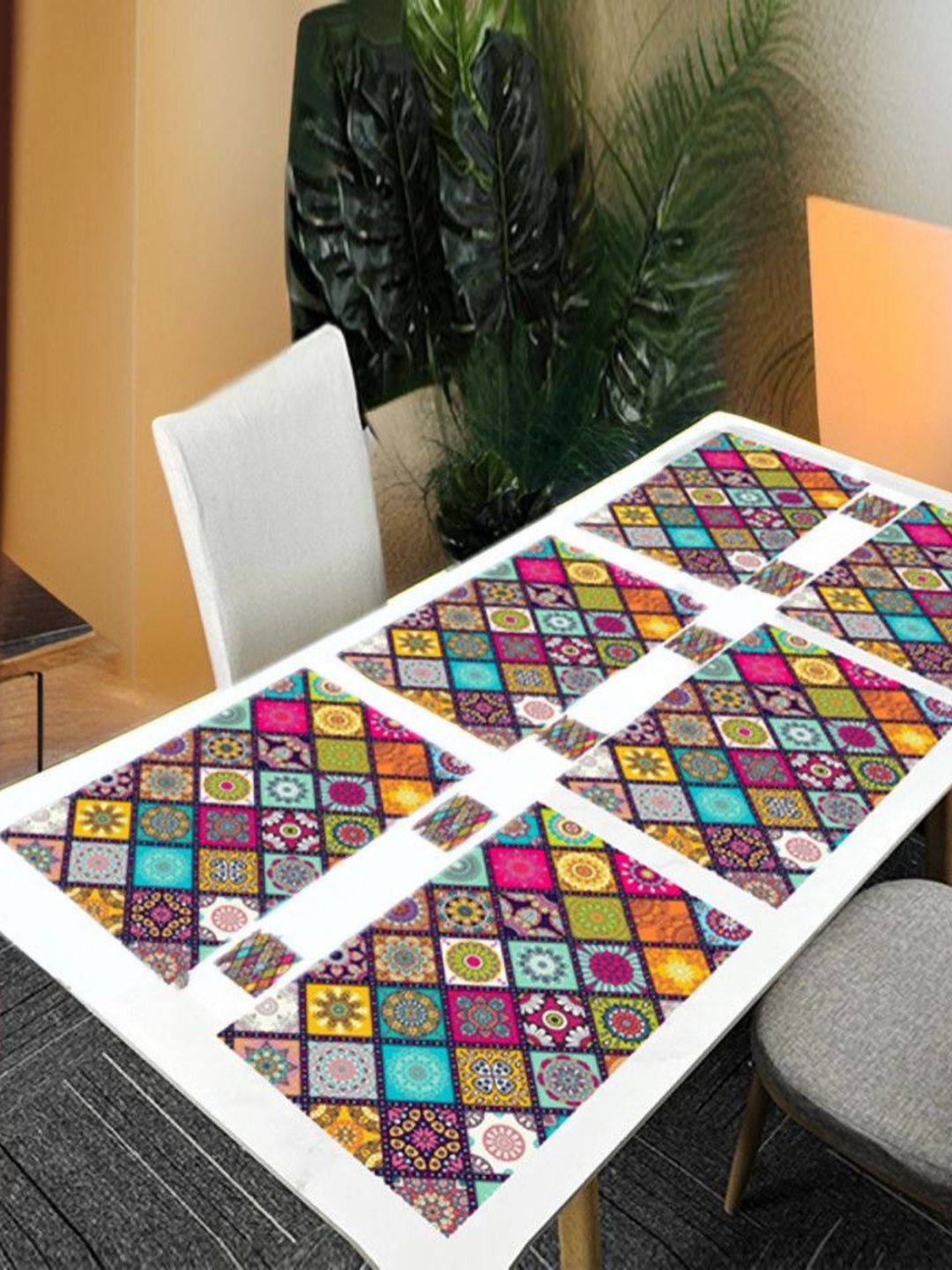 

REVEXO Pink & Yellow 12 Pcs Printed Rectangular Shaped Coasters & Table Placemats