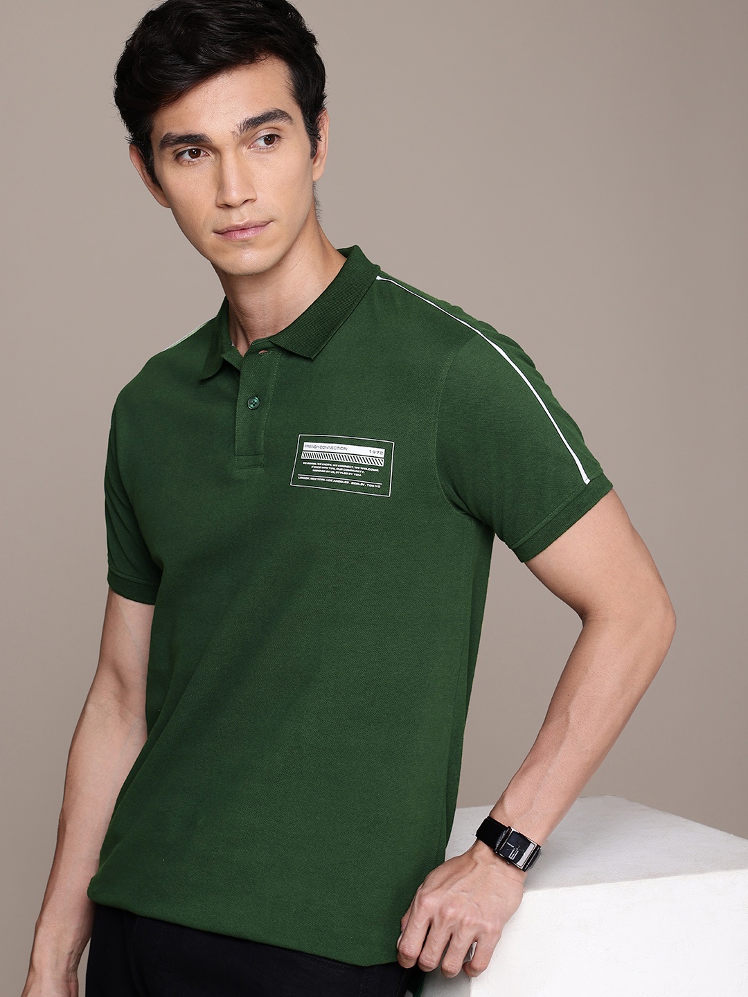 

French Connection Polo Collar Pure Cotton T-shirt, Green