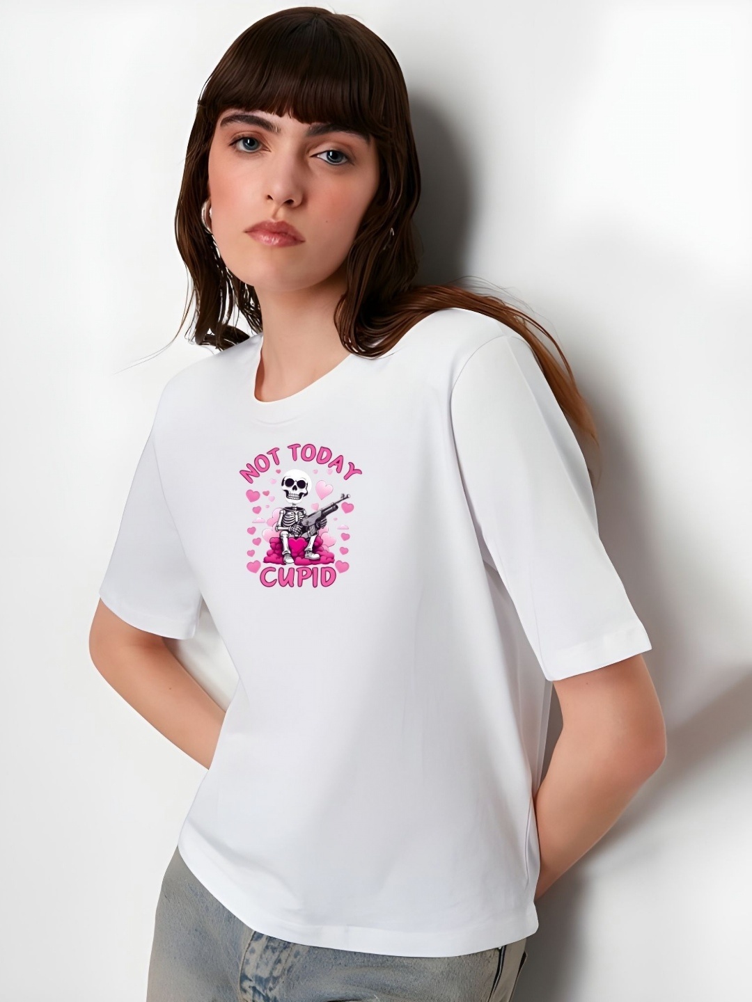 

DressBerry Women Graphic Printed Round Neck Cotton Oversized T-shirt, White