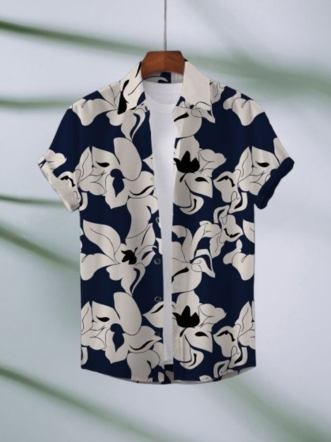 

iCome Men Spread Collar Floral Printed Casual Shirt, Navy blue