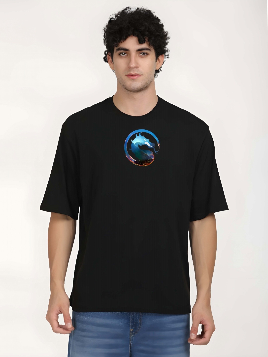 

SZN Men Graphic Printed Round Neck Cotton Oversized T-shirt, Black