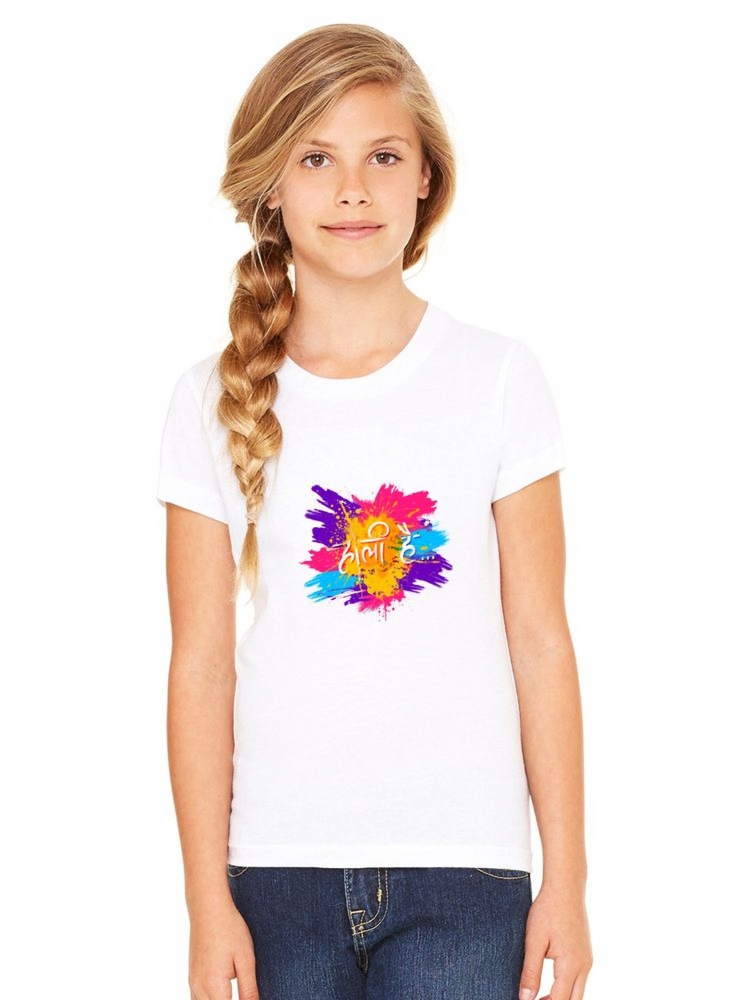 

SHUBHAM DESIGNER GALLERY Girls Regular Fit Graphic Printed Round Neck T-shirt, White