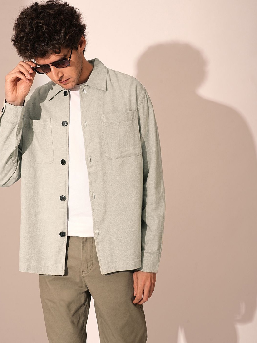 

SELECTED Men Spread Collar Solid Cotton Casual Shirt, Green