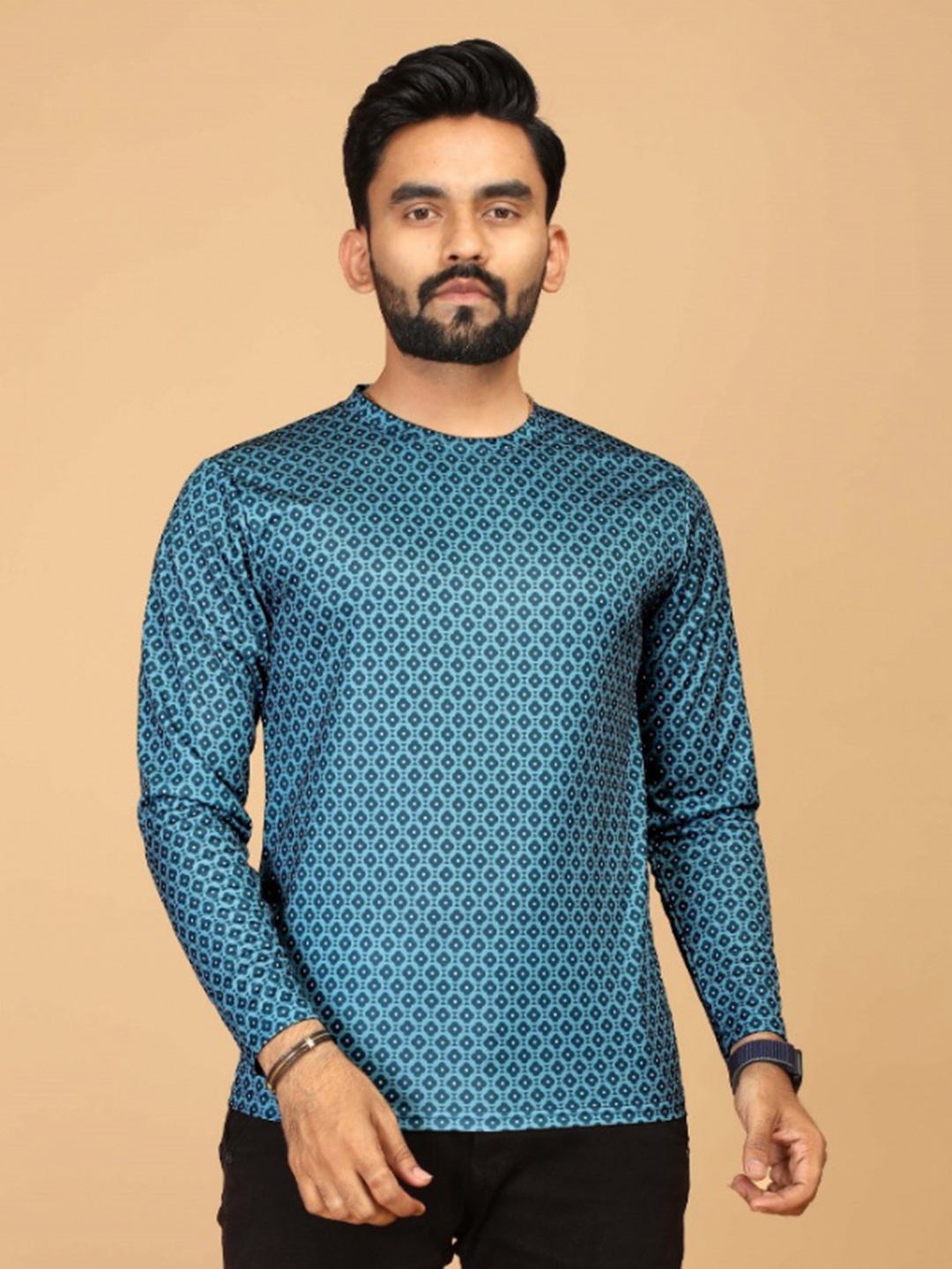 

FABRIPPLE Men Printed V-Neck Pockets T-shirt, Blue