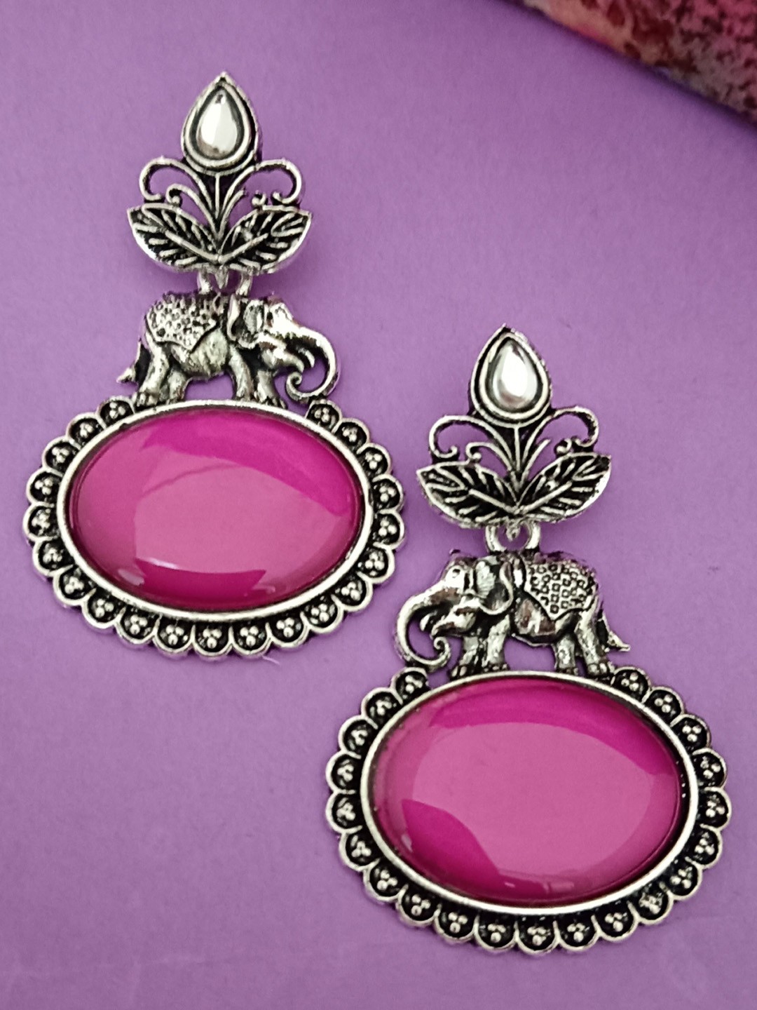 

EVY Silver-Plated Artificial Stones Studded Drop Earrings, Rose